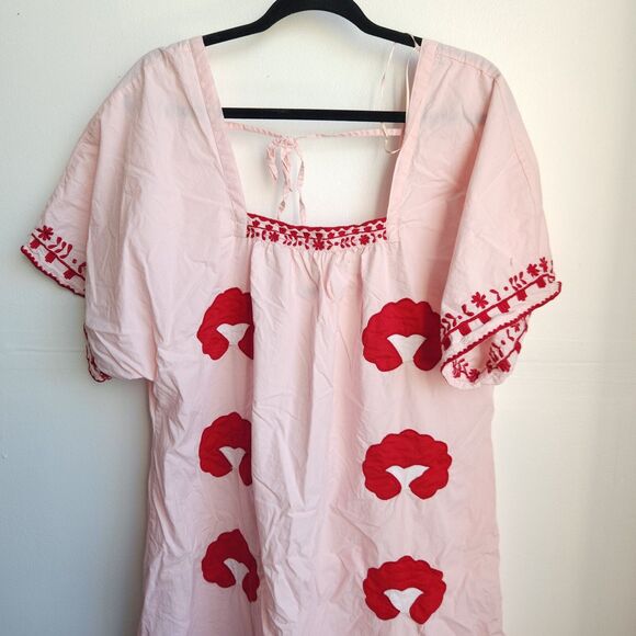 Zara Limited Edition Embroidered Dress Medium Pink Red Cotton Boho Folk Peasant - Picture 4 of 10